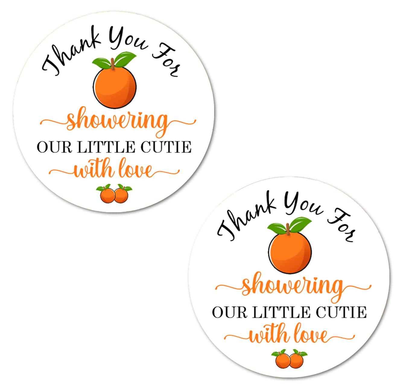 Little Cutie 40 Thank You For Showering Stickers, 2 Inch Big Round Glossy Labels, Clementines Theme For Baby Shower, Birthday, G