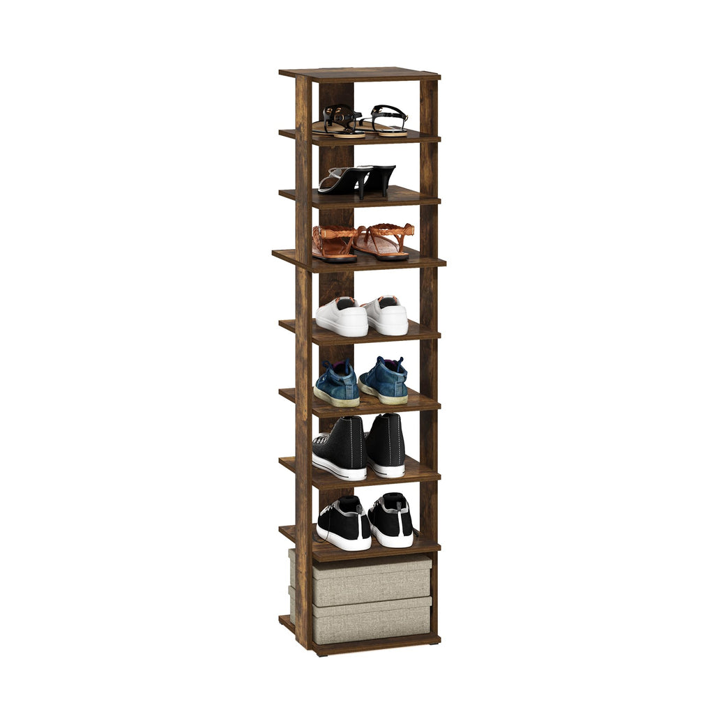 Furinno Compact 9-Tier Vertical Space Saving Free Standing Shoe Tower, Shoe Rack for Closet Entryway, Amber Pine