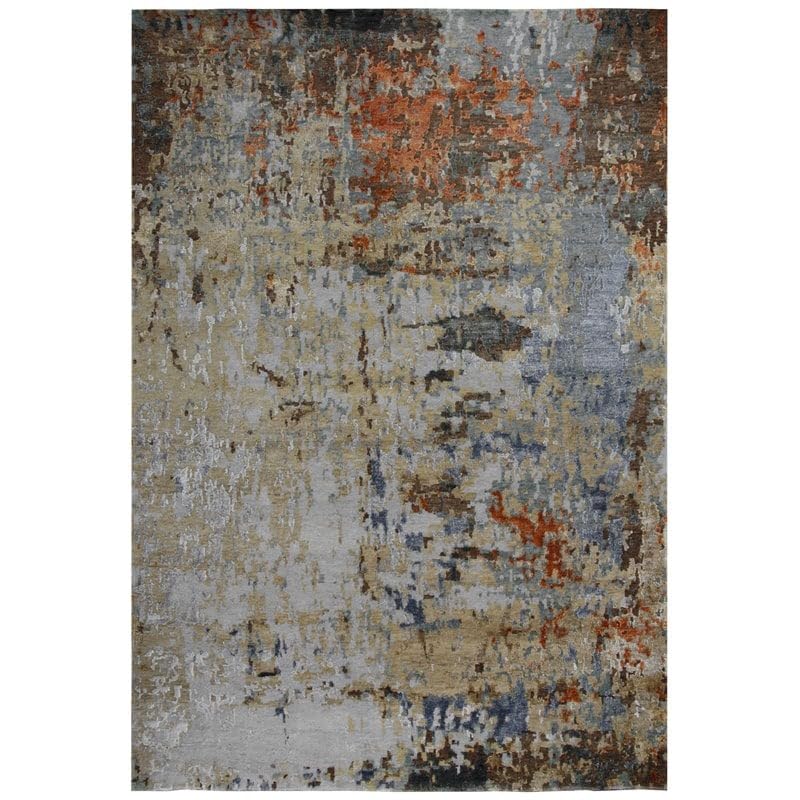 Noble 6' X 9' Abstract Blue/Blue/Brown/Orange Hand Knot Area Rug