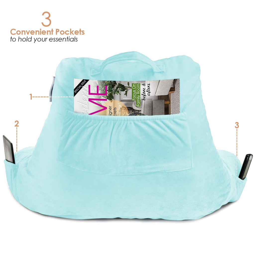 Nestl Reading Pillow Standard Bed Pillow, Back Pillow For Sitting In Bed Shredded Memory Foam Chair Pillow, Reading & Bed Rest Pillows Light Blue Back Pillow For Bed, Bed Chair Arm Pillow With Pockets