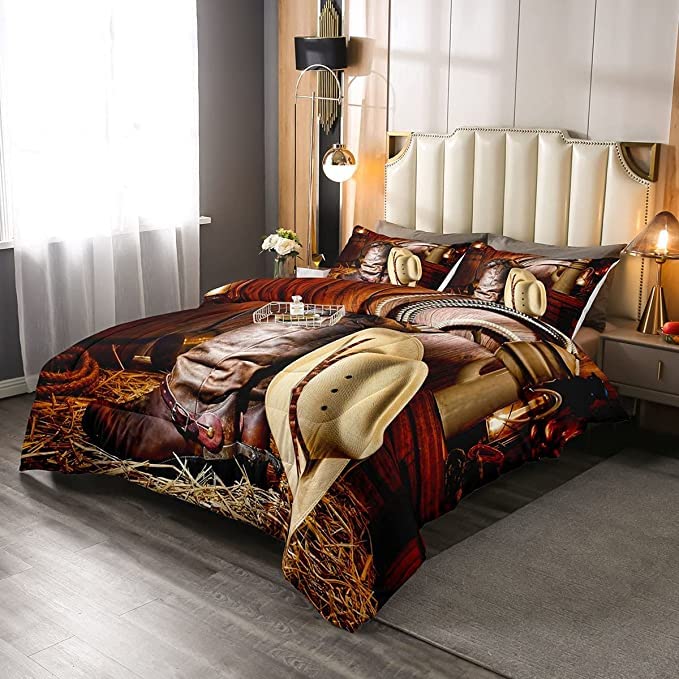 Feelyou Western Decor Comforter For Kids Boys Girls Retro Cowboy Comforter Set Soft Cozy Wild West Themed Bedding Set Teens Men