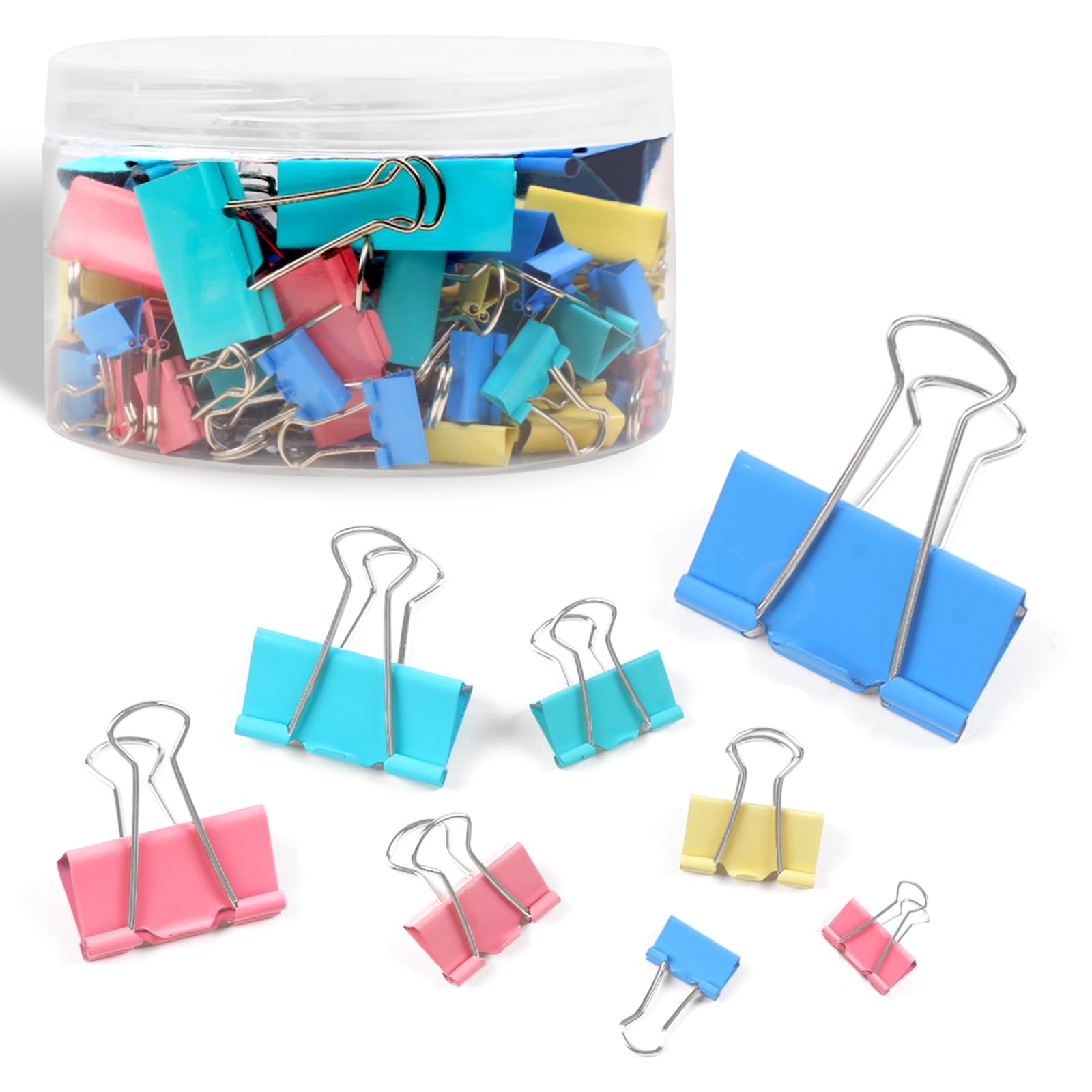 Joyberg 125Pcs Binder Clips Colored, Binder Clips Assorted Sizes, 6 Sizes Binder Paper Clips For Office Supplies/Home/School (Bl