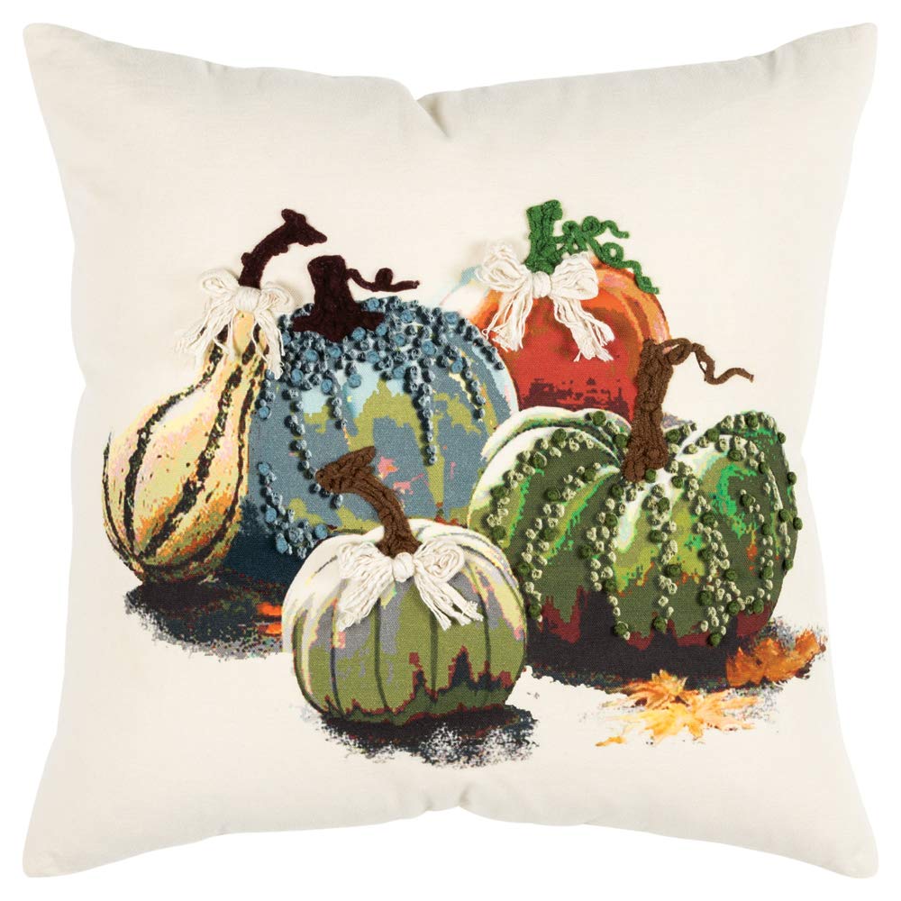 Rizzy Home Gourds 20&quot; x 20&quot; Down Filled Pillow with Cotton Duck Cover-Green