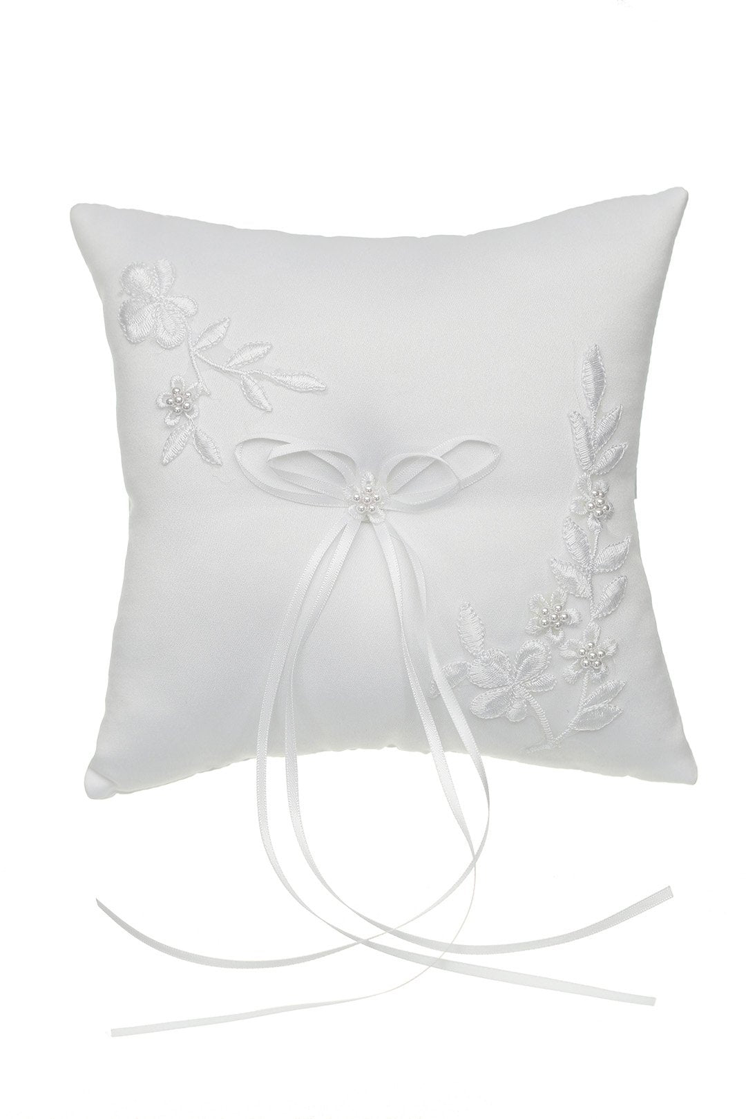 SAMKY Venus Jewelry Pearl Embroided Flower Leaves Wedding Ring Bearer Pillow 7 Inch x 7 Inch - White RP010W