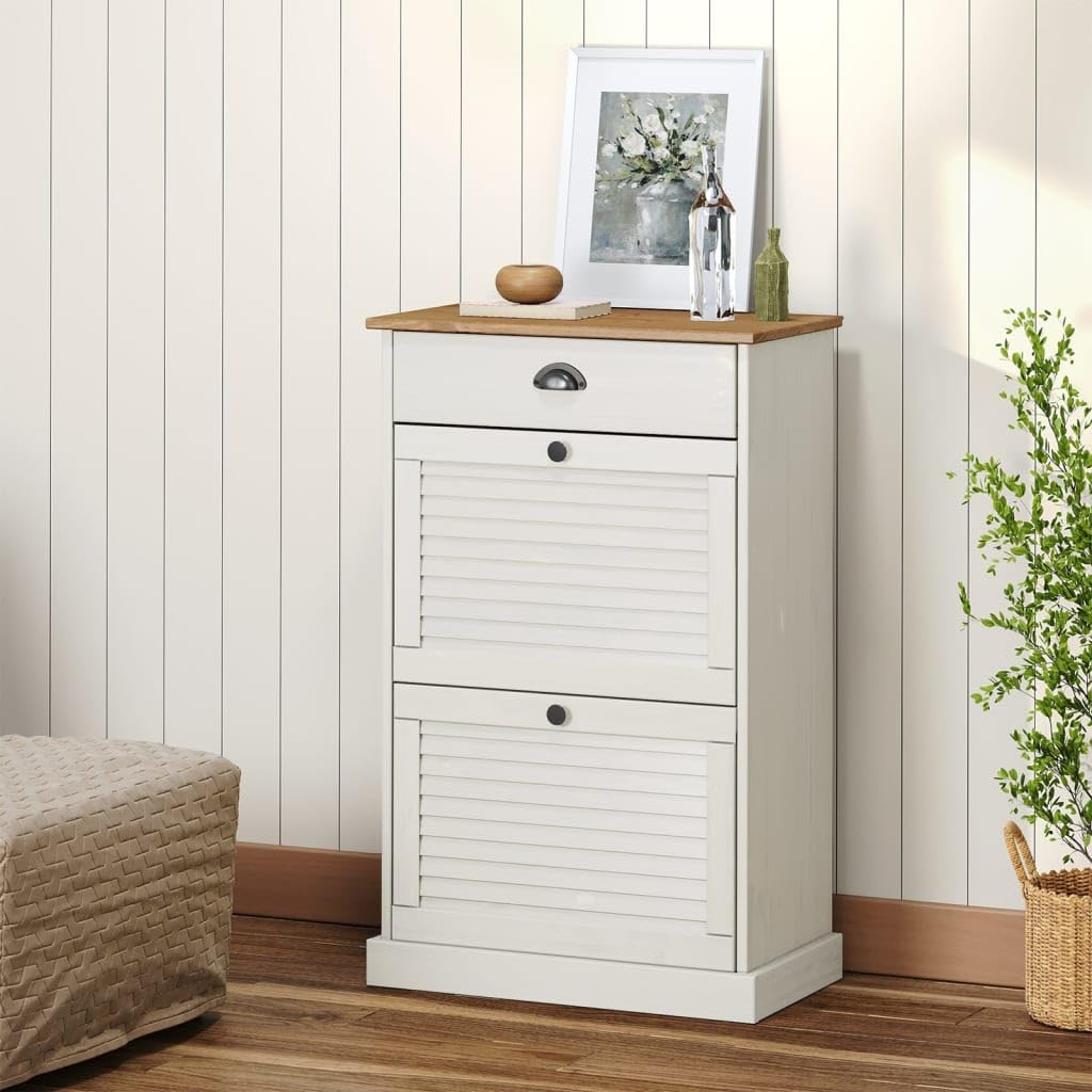 vidaXL VIGO Shoe Cabinet Organizer - White Solid Pine Wood, Metal Handles, 23.6"x13.8"x37.8"