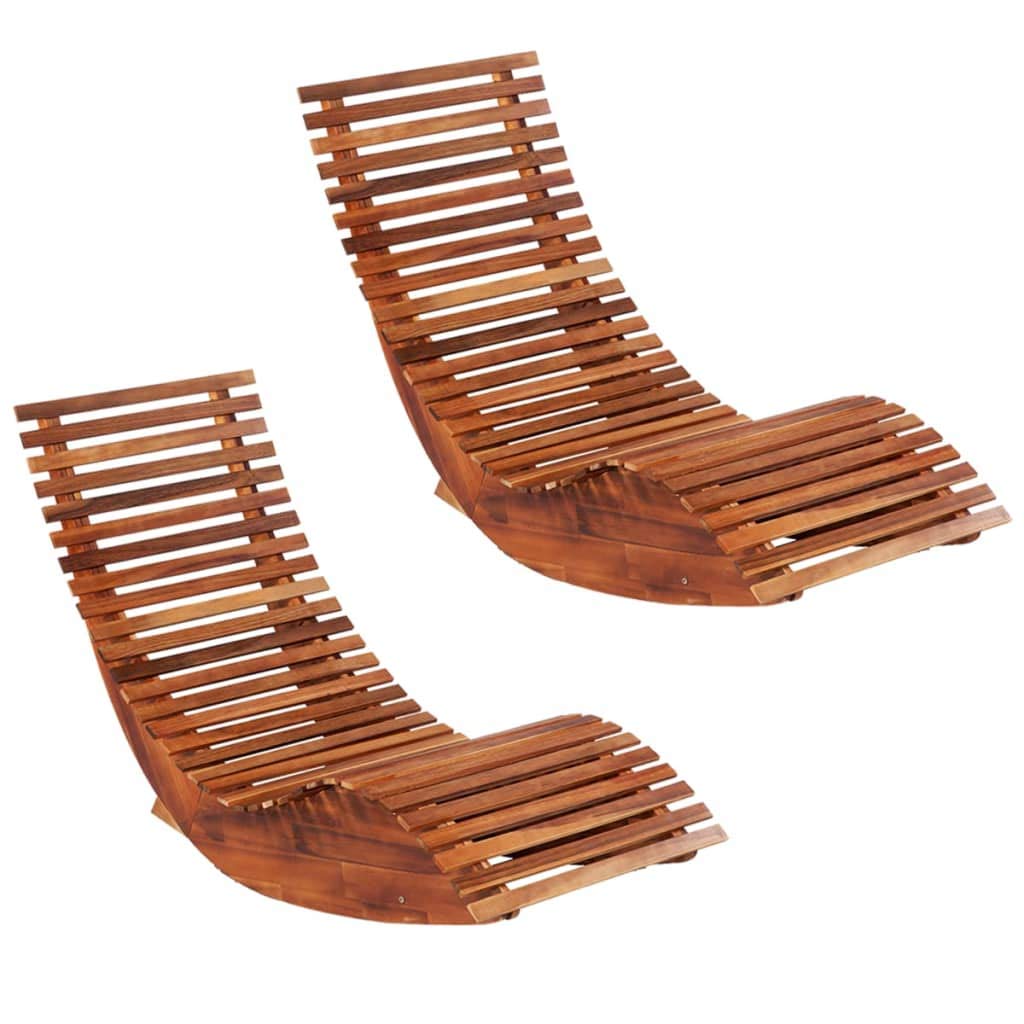 vidaXL Rocking Chair 2 Pcs, Chaise Lounge Outdoor Daybed, Patio Rocking Sun Lounger Chair for Sunbathing, Retro Style, Solid Wood Acacia