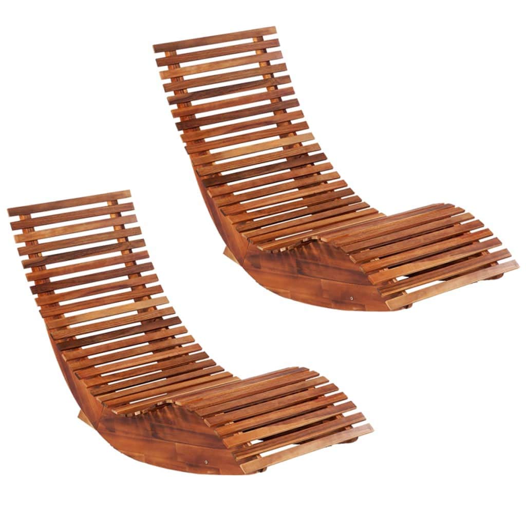 vidaXL Rocking Chair 2 Pcs, Chaise Lounge Outdoor Daybed, Patio Rocking Sun Lounger Chair for Sunbathing, Retro Style, Solid Wood Acacia