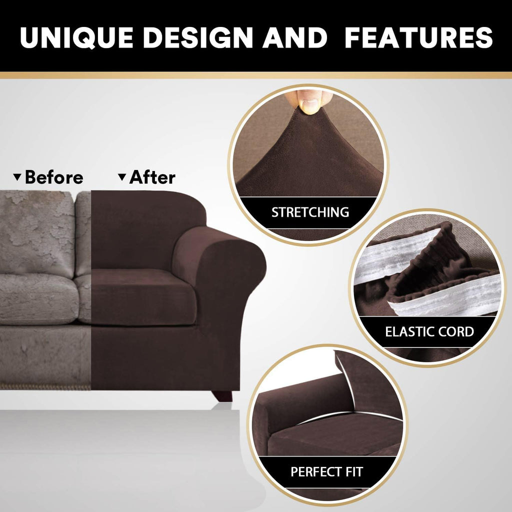 Princedeco 4 Pieces Couch Covers Extra Large Couch Covers For 3 Cushion Sofa Width Up To 105 Inch Thick Soft Furniture Slipcovers With 3 Individual Large Cushion Covers(X-Large,Oatmeal)