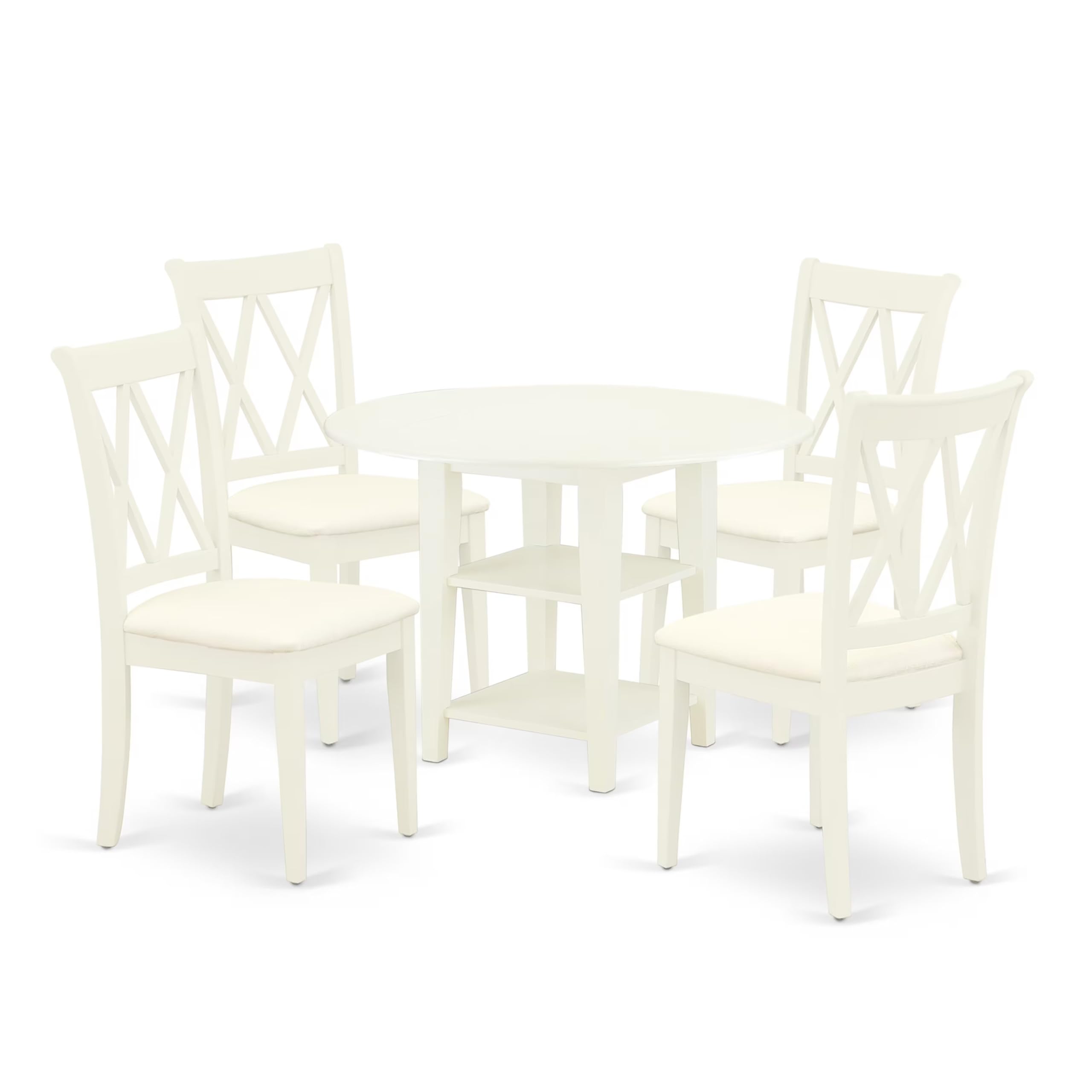 East West Furniture Sucl5-Lwh-C 5 Piece Dining Room Table Set Includes A Round Kitchen Table With Dropleaf & Shelves And 4 Linen Fabric Upholstered Dining Chairs, 42X42 Inch, Linen White