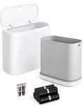 LEGUO Small Bathroom Trash Can with Lid, Dog Proof Slim Press Top Garbage Can, White Plastic Narrow Waste Basket, for Bathroom B