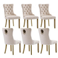 Velvet Dining Chairs Set Of 6, Modern Tufted Dining Room Chair, Upholstered Dining Chairs With Lion Head Pulls Ring And Golden S