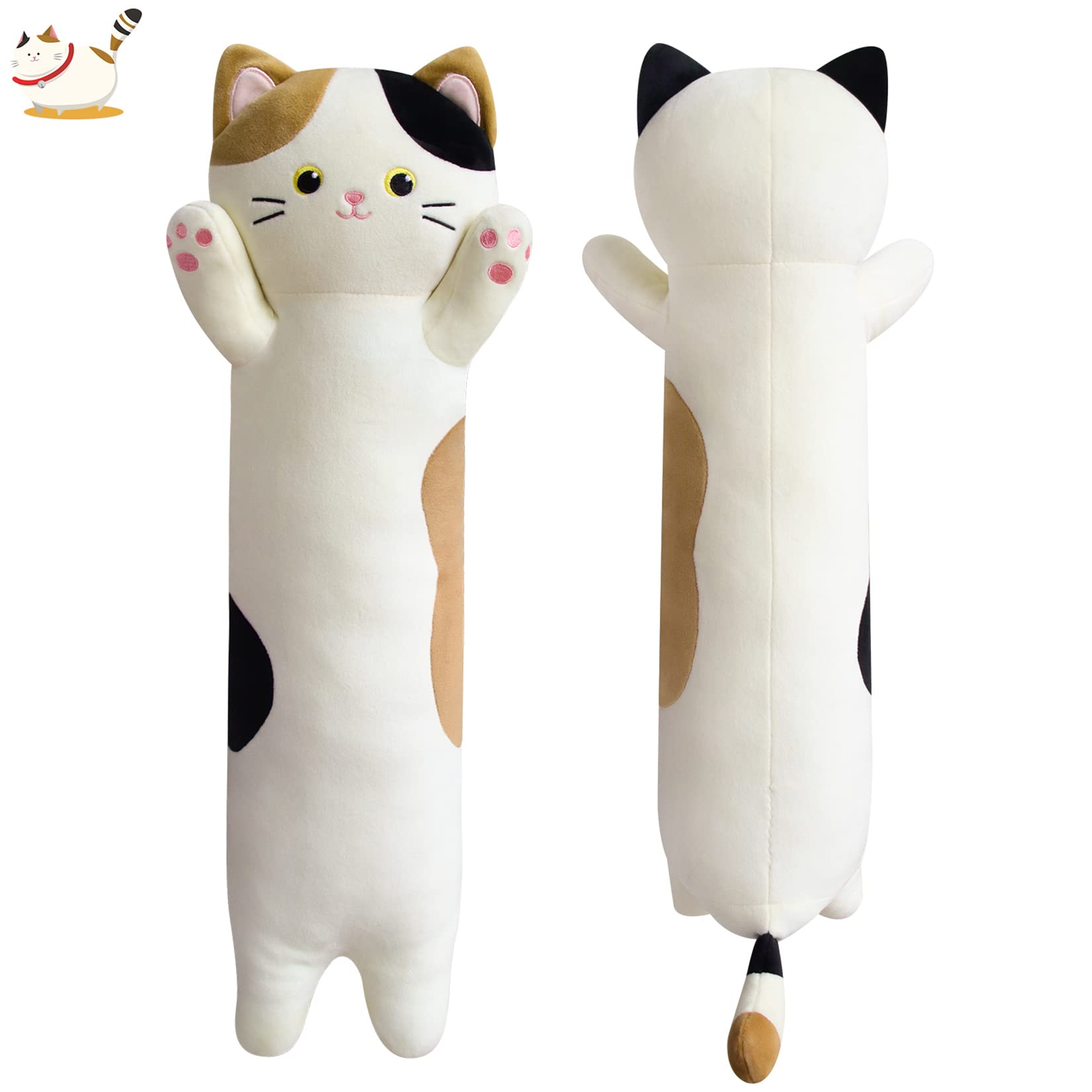 Jerokumi Long Cat Plush Pillow, 39Inch Cartoon Cat Plush Boby Pillow For Kids Long Cat Stuffed Animal, Ctue Kitten Plush Throw P