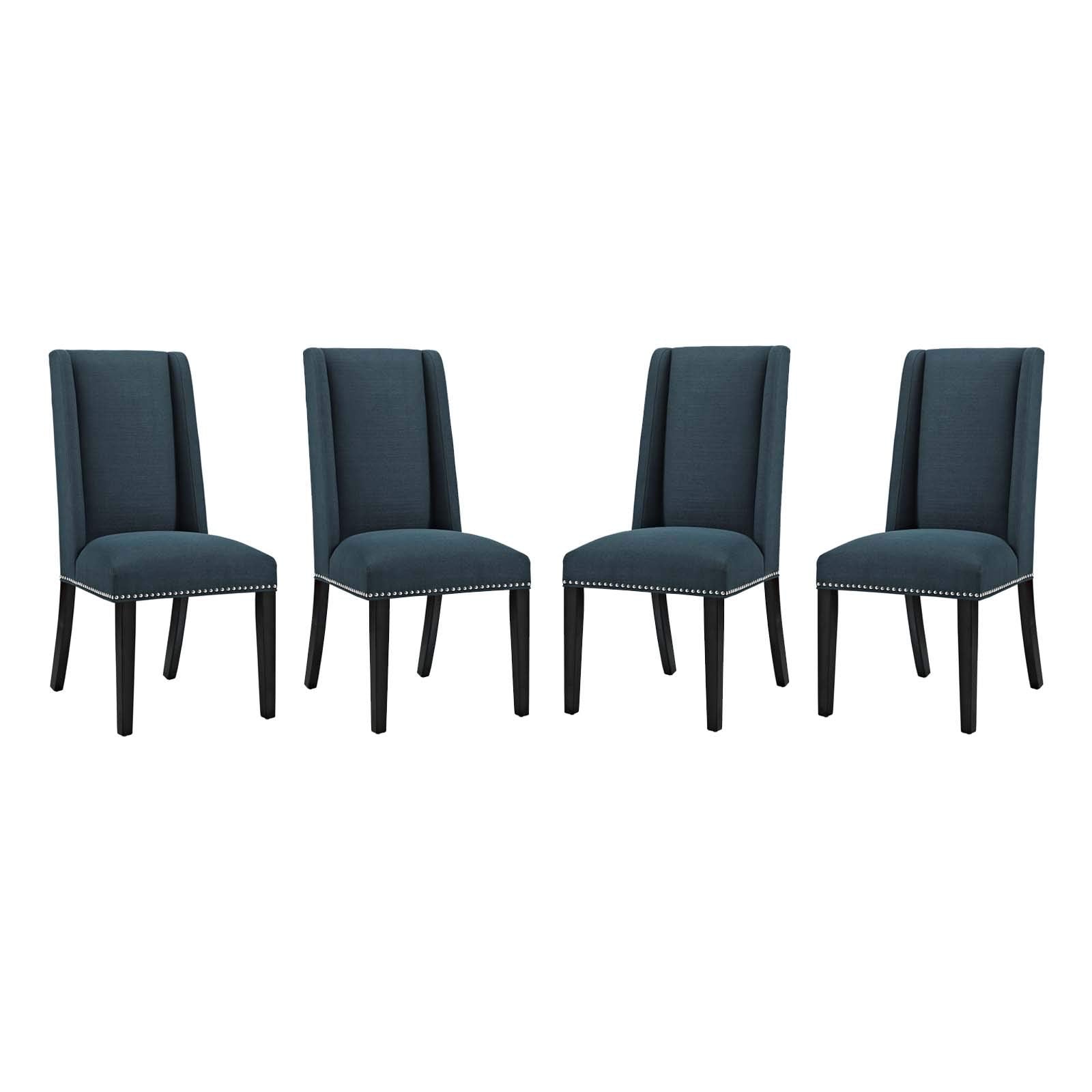 Modway Baron Modern Tall Back Wood Upholstered Fabric Four Dining Chairs In Azure