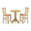 East West Furniture EDGR3-OAK-W 3 Piece Kitchen Counter Height Dining Table Set Contains a Round Wooden Table with Pedestal and 2 Dining Chairs, 30x30 Inch, Oak