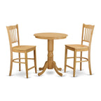 East West Furniture EDGR3-OAK-W 3 Piece Kitchen Counter Height Dining Table Set Contains a Round Wooden Table with Pedestal and 2 Dining Chairs, 30x30 Inch, Oak