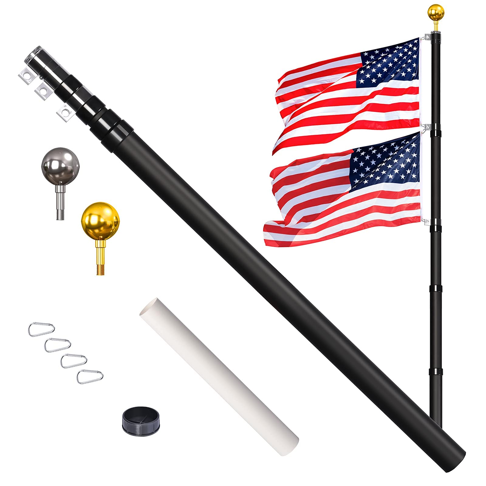 Flag Pole For Outside House, 30Ft Telescopic Flag Pole Kit, Telescoping Flag Poles With 3X5 American Flag, Outdoor Old Glory Fla