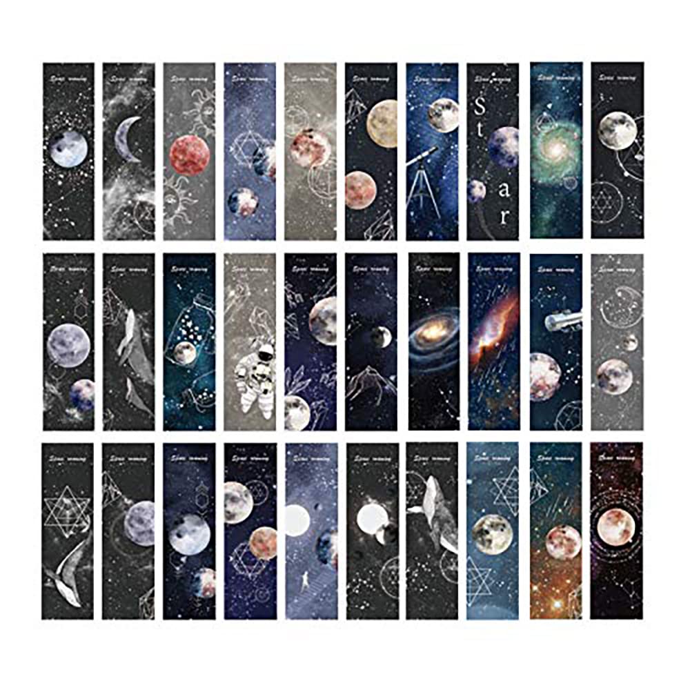 Doraking 30Pcs Universal Theme Bookmarks For Book Lovers, Boxed Retro Universal Bookmarks Set(Roaming Space)