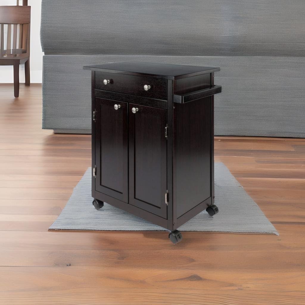 Ergode Wood Savannah Utility Kitchen Cart - Stylish & Functional, Espresso Finish, Spacious Drawer, Enclosed Cabinet, Rolling Casters, Ideal for Small Spaces - 26.89" W x 17.72" D x 34.02" H