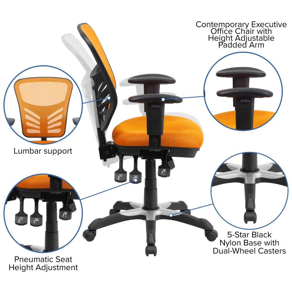 Flash Furniture Nicholas Mid-Back Swivel Office and Gaming Chair, Ergonomic Mesh Office Chair with Adjustable Lumbar Support and Height, Orange