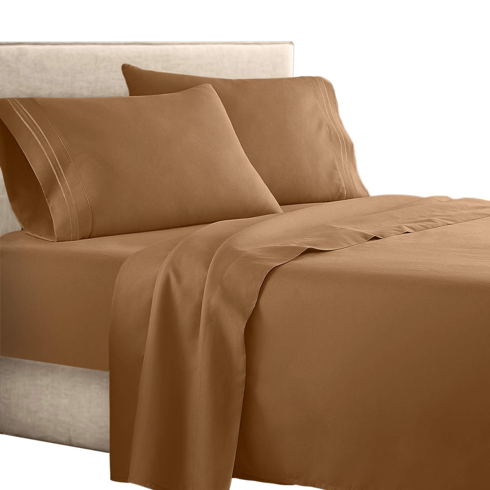 Clara Clark  Supreme 1500 Collection 4Pc Bed Sheet Set - Full (Double) Size, Mocha Light Brown Carmel