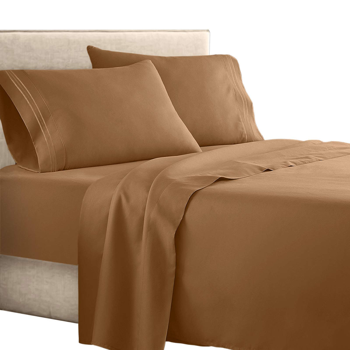 Clara Clark Superior Bed Sheet Set - Double Brushed Microfiber 4-Piece Bed Set - Deep Pocket Fitted Sheet - King - Mocha