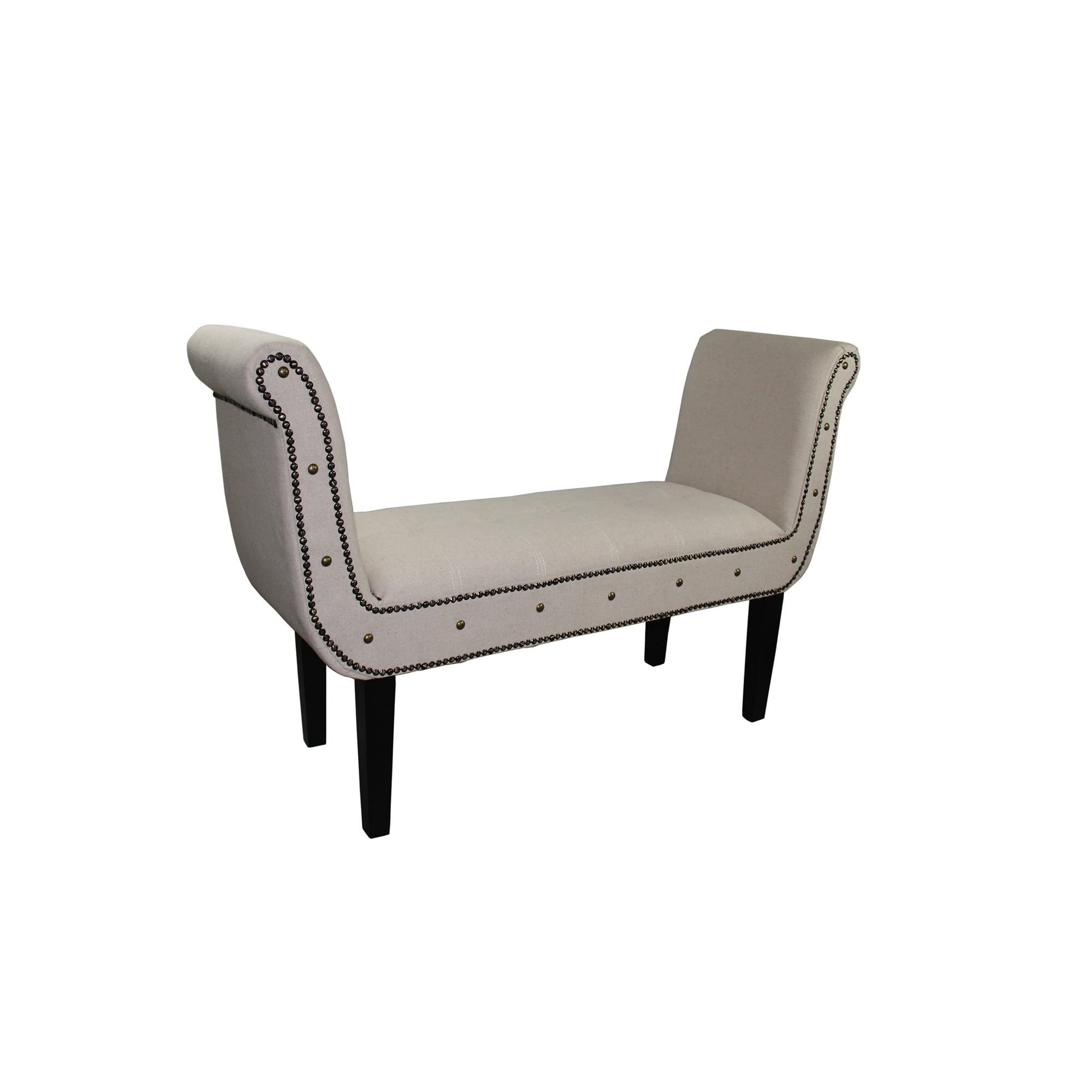 HomeRoots Wood, Polyurethane Foam: 97%, Polyester Fabric: 3% Ivory Suede U Shaped Arm Roll Bench