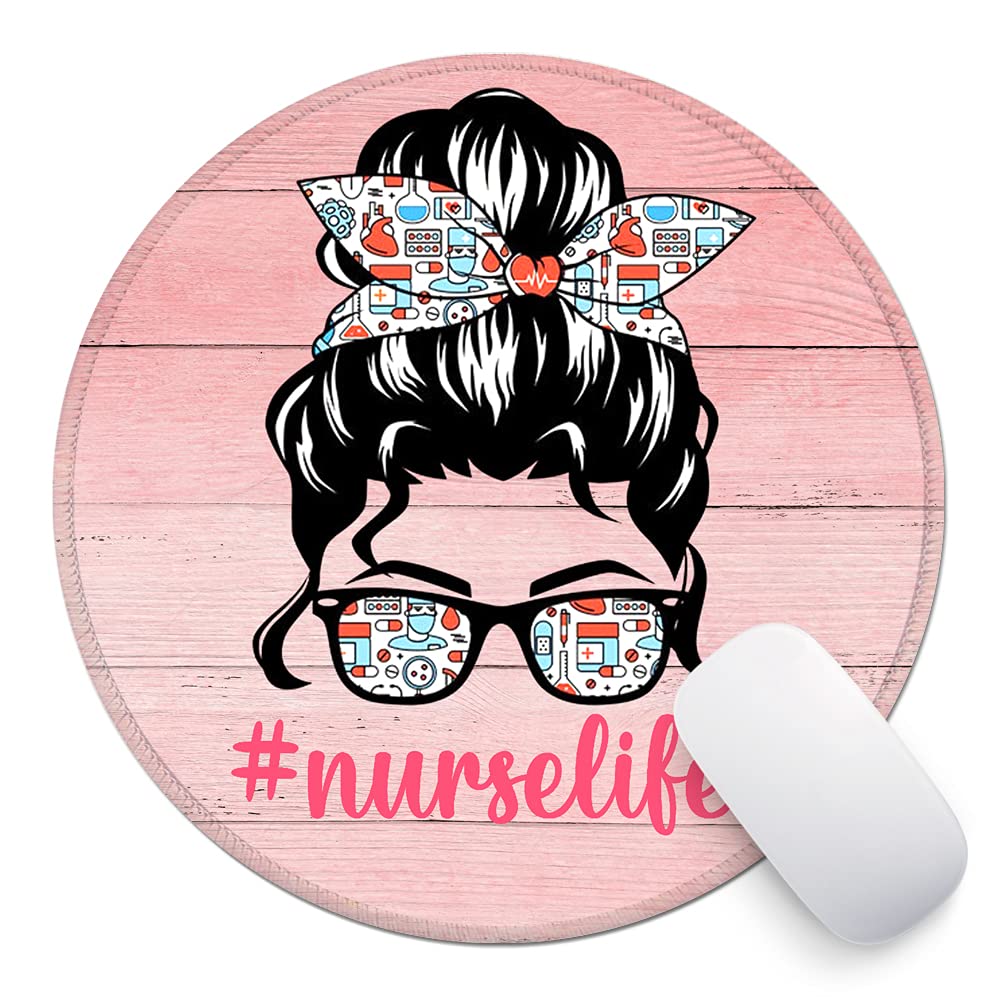 Zhantuone Nurse Life Round Mouse Pad With Non-Slip Rubber And Stitched Edges Desk Accessories Office Gifts For Women Friends Bes