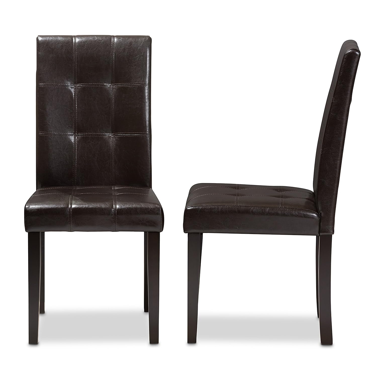 Baxton Studio Avery Modern and Contemporary Dark Brown Faux Leather Upholstered Dining Chair Set of 2