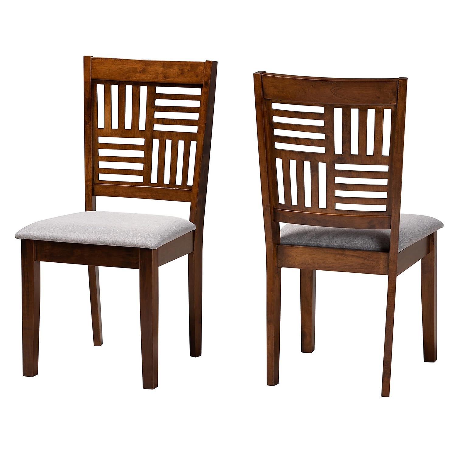 Baxton Studio Deanna Modern Grey Fabric and Walnut Brown Finished Wood 2-Piece Dining Chair Set