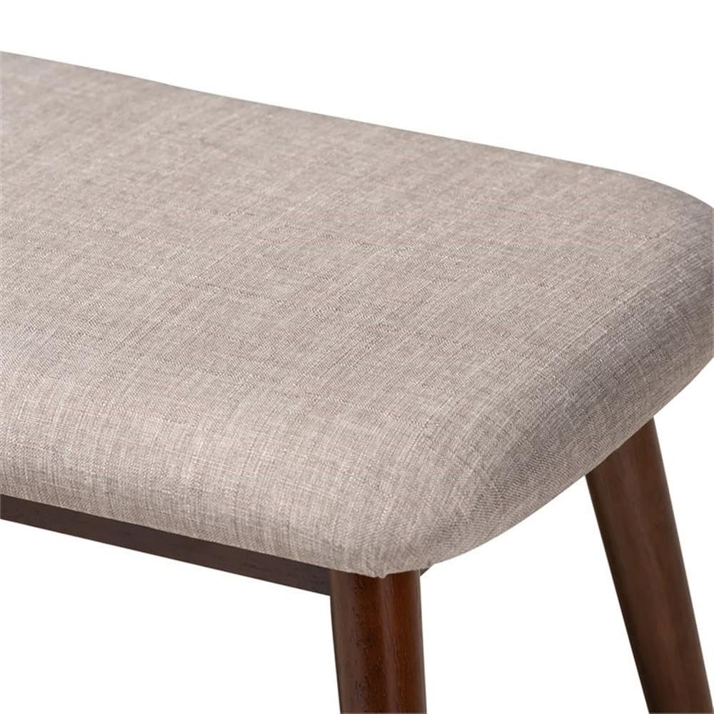 Baxton Studio Flora Mid-Century Modern Light Grey Fabric Upholstered Walnut Finished Wood Dining Bench
