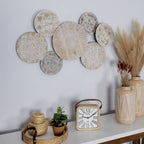 HomeRoots Natural Wood MDF WoodClock ComponentLeather Farmhouse Style Wooden Table Clock