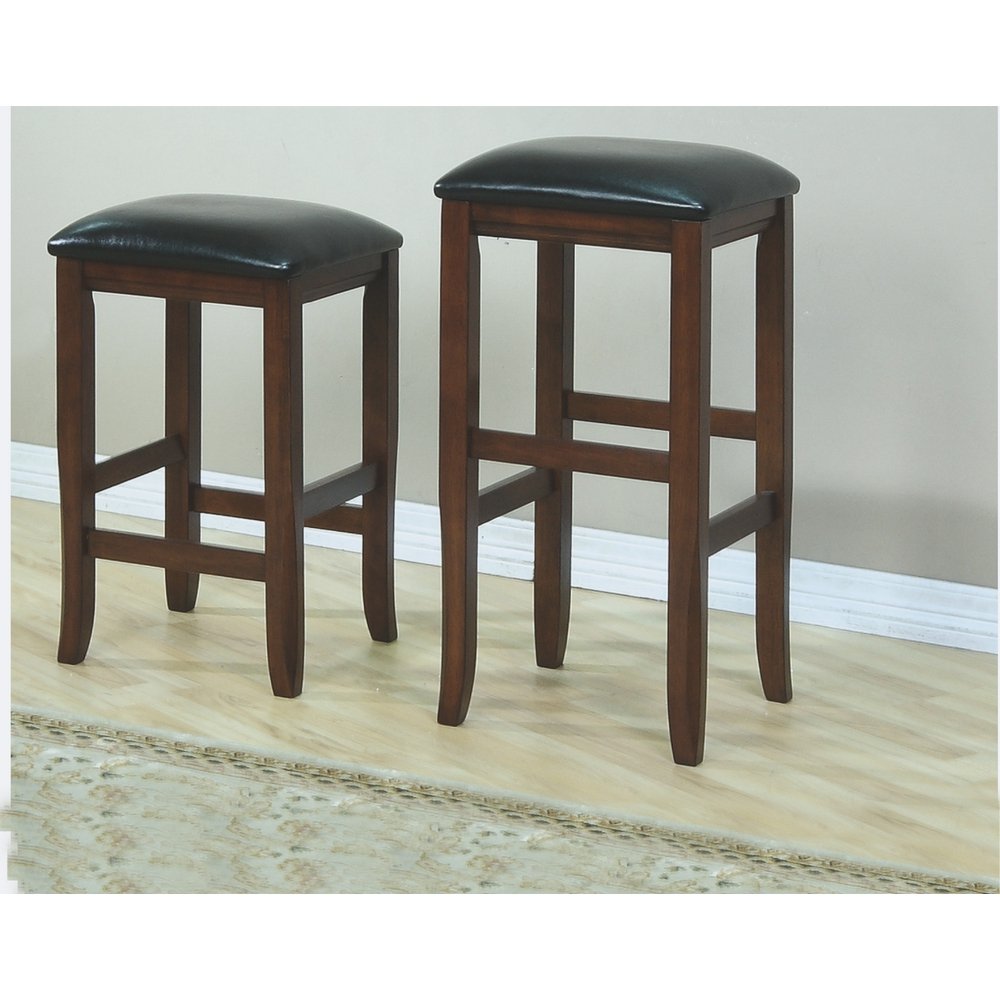 Monarch Specialties High Barstool with a Leather-Look Seat, 29-Inch, Oak, Set of 2