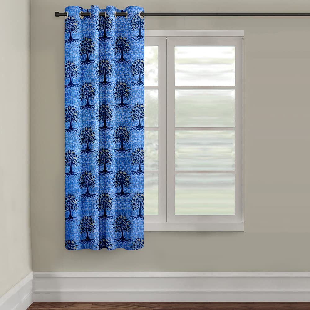 Cortina Floral LightFiltering Polyester Curtains 5 feet Long Set of 1 for Window [ Opacity: 5060%, Color: Blue, Printed Curtai