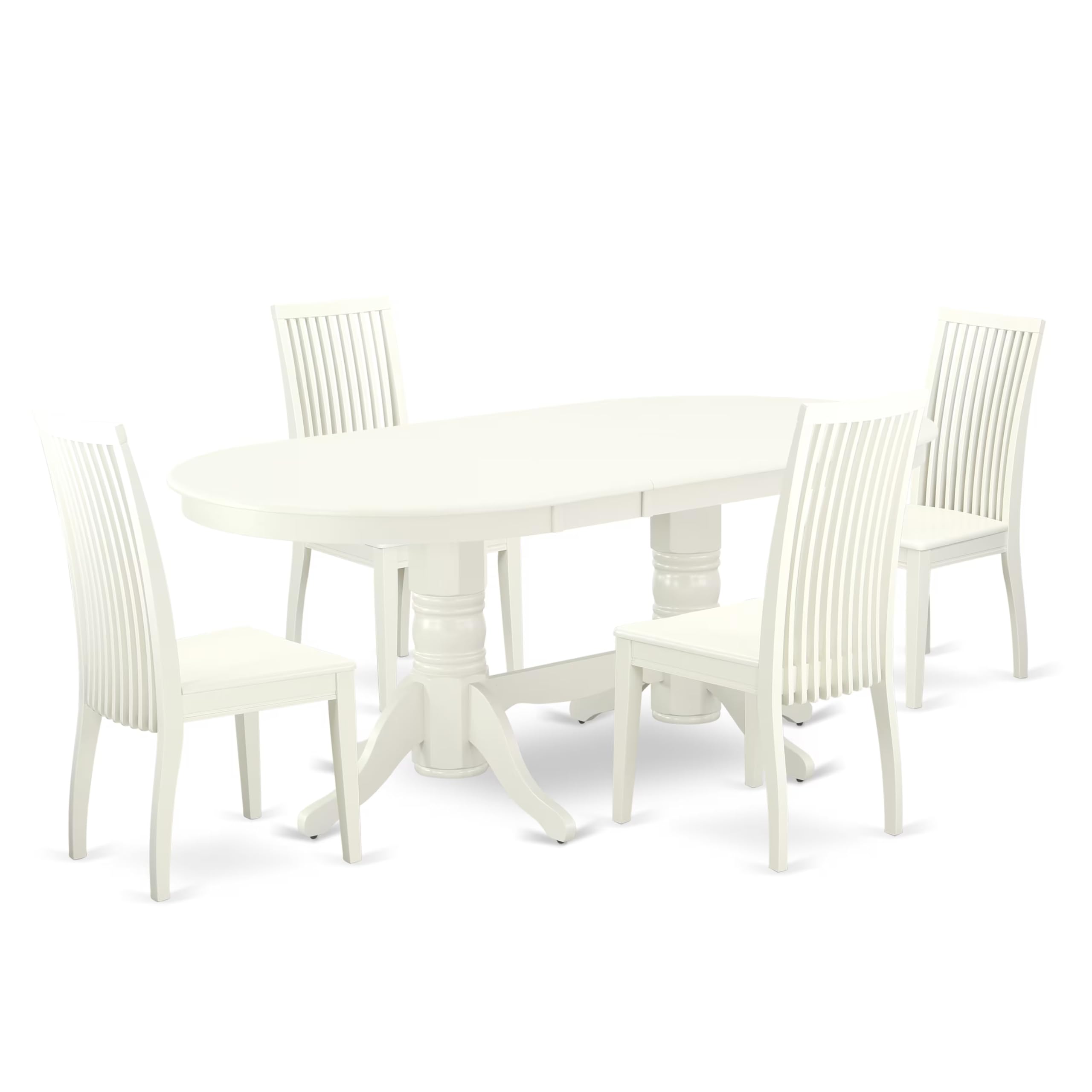 East West Furniture Vaip5-Lwh-W 5 Piece Dinette Set For 4 Includes An Oval Dining Room Table With Butterfly Leaf And 4 Dining Chairs, 40X76 Inch, Linen White