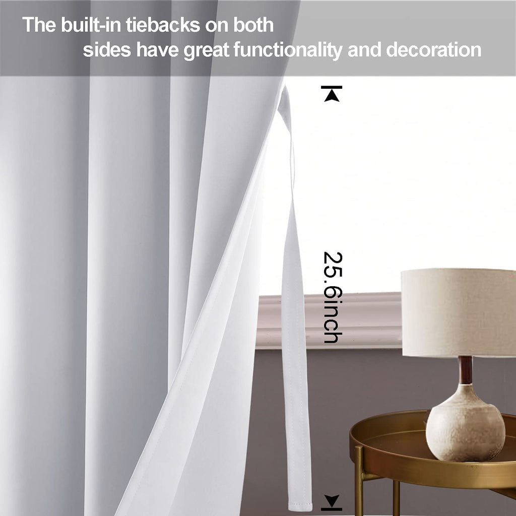 Jiuzhen Greyish White Blackout Curtains With Tiebacks Thermal Insulated, Light Blocking And Noise Reducing Grommet Curtains For And Living Room, Set Of 2 Window Curtain Panels, 60 X 63 Inch Length
