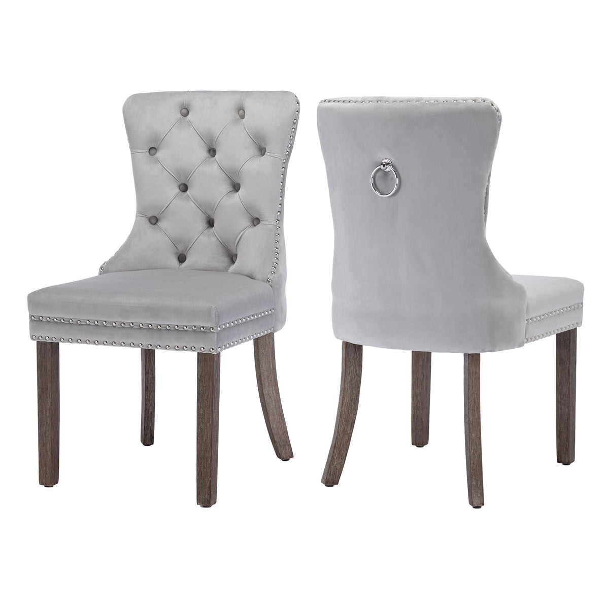 Goolon Dining Chairs Set Of 2, Velvet Wingback Tufted Chairs With Nailhead Rivet Trim, Pull Ring On Backrest Wood Legs For Kitch