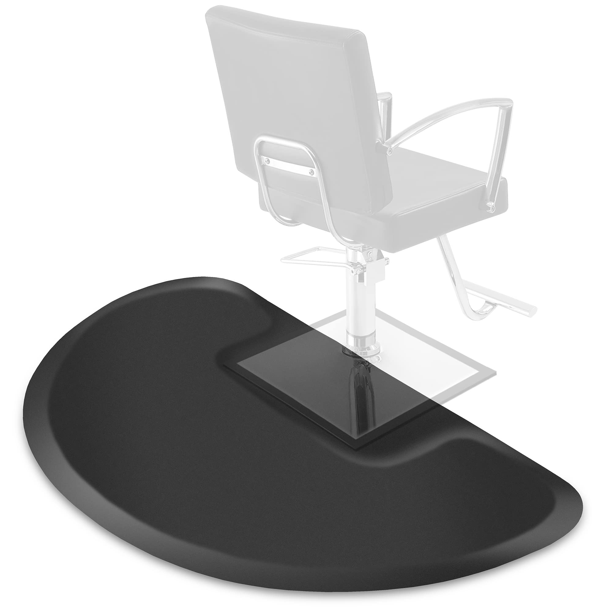 Saloniture 3 ft. x 5 ft. Barber & Salon Floor Mat for Square Chair Base - 1/2 in. Thick Black Semi-Circle Anti-Fatigue Stylist S