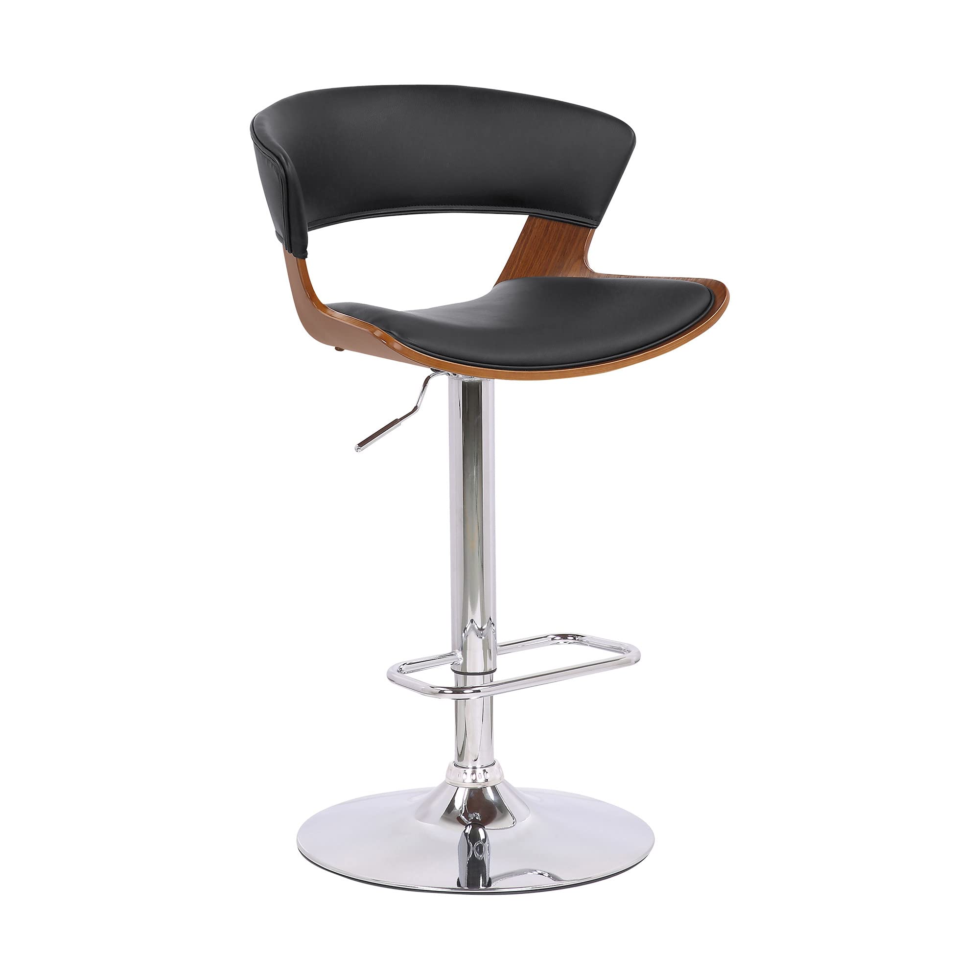 HomeRoots Wood, Metal, Foam Faux Leather Black Faux Leather Adjustable Swivel Wooden Bar Stool