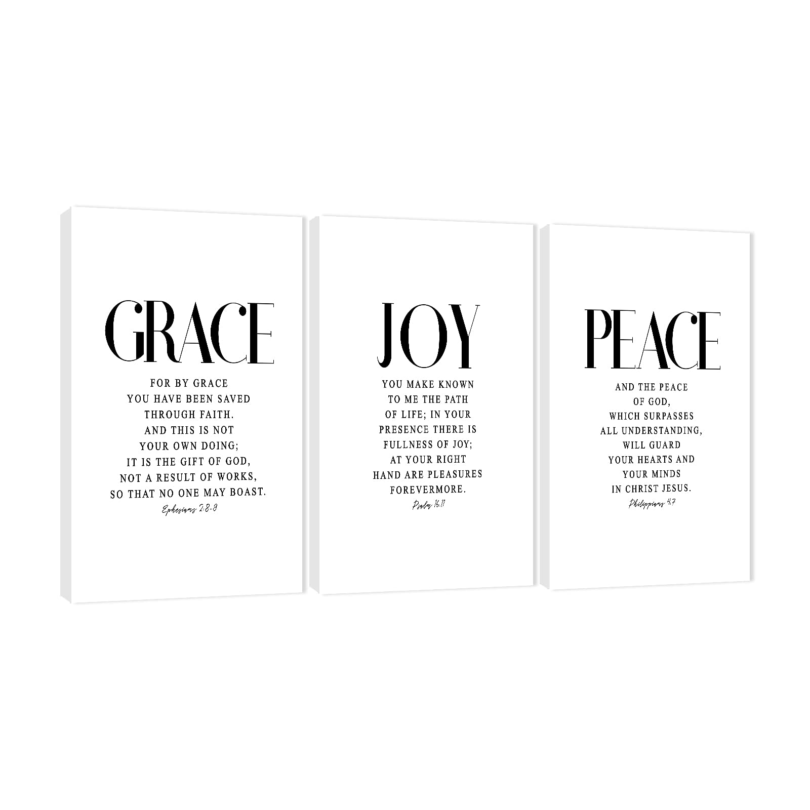 3 Piece Inspirational Wall Art White Motivational Mindset Picture, Quote Grace Joy Peace Canvas Print for Christian Gifts, Tript