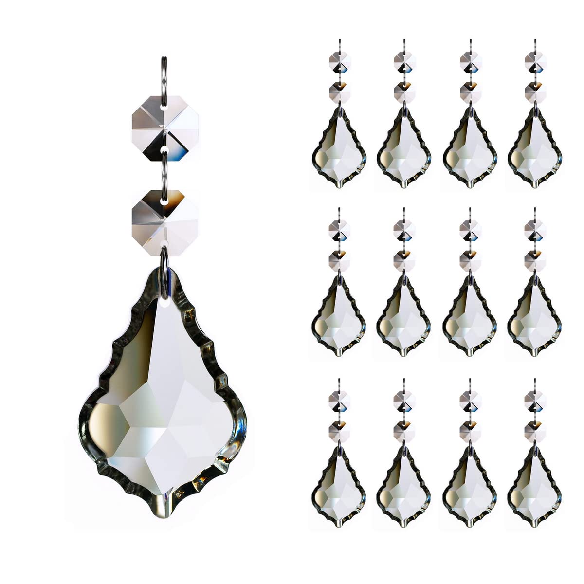 12Pcs Maple Leaf Crystal Chandelier Prism Pendant Parts, 63Mm Hanging Crystals Beads For Chandelier Wedding Decoration Clear