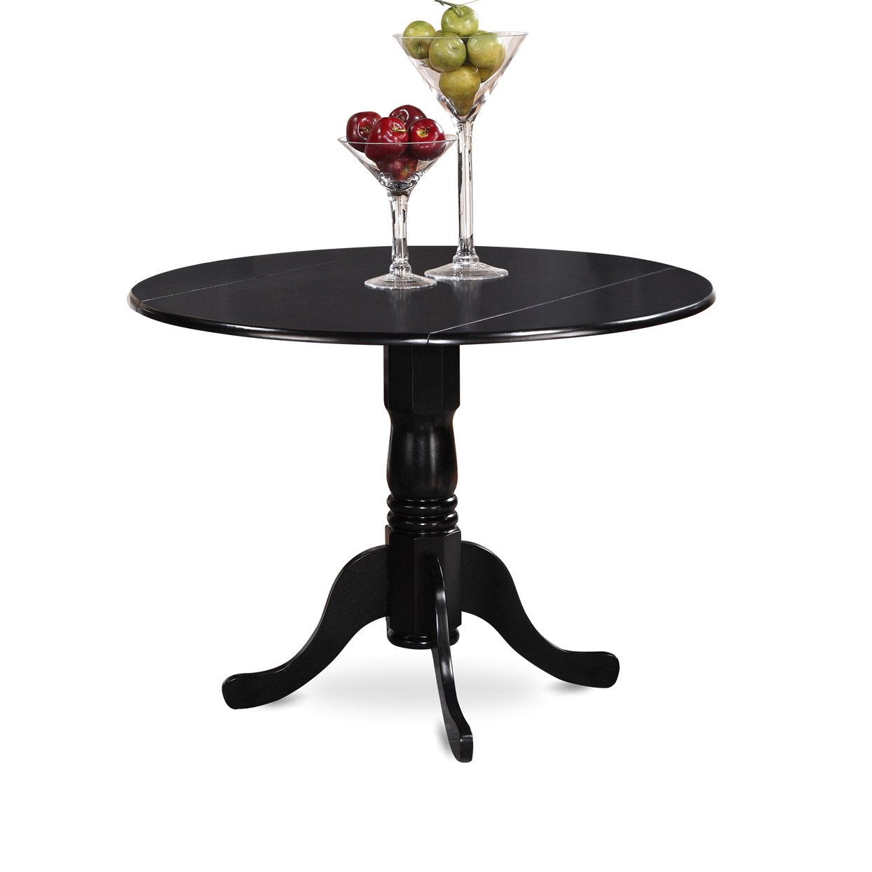 East West Furniture Dublin 3 Piece Kitchen Set for Small Spaces Contains a Round Dining Room Table with Dropleaf and 2 Solid Wood Seat Chairs, 42x42 Inch, DLNO3-BLK-W