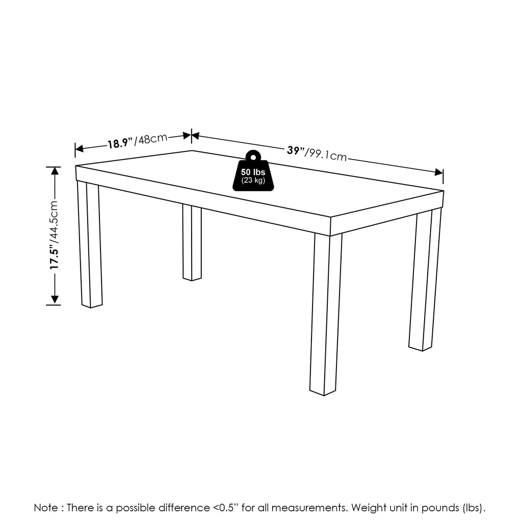 Furinno Classic Simple Coffee Table for Living Room, 38.98 (W) x 17.52 (H) x 18.9 (D) Inches, Black