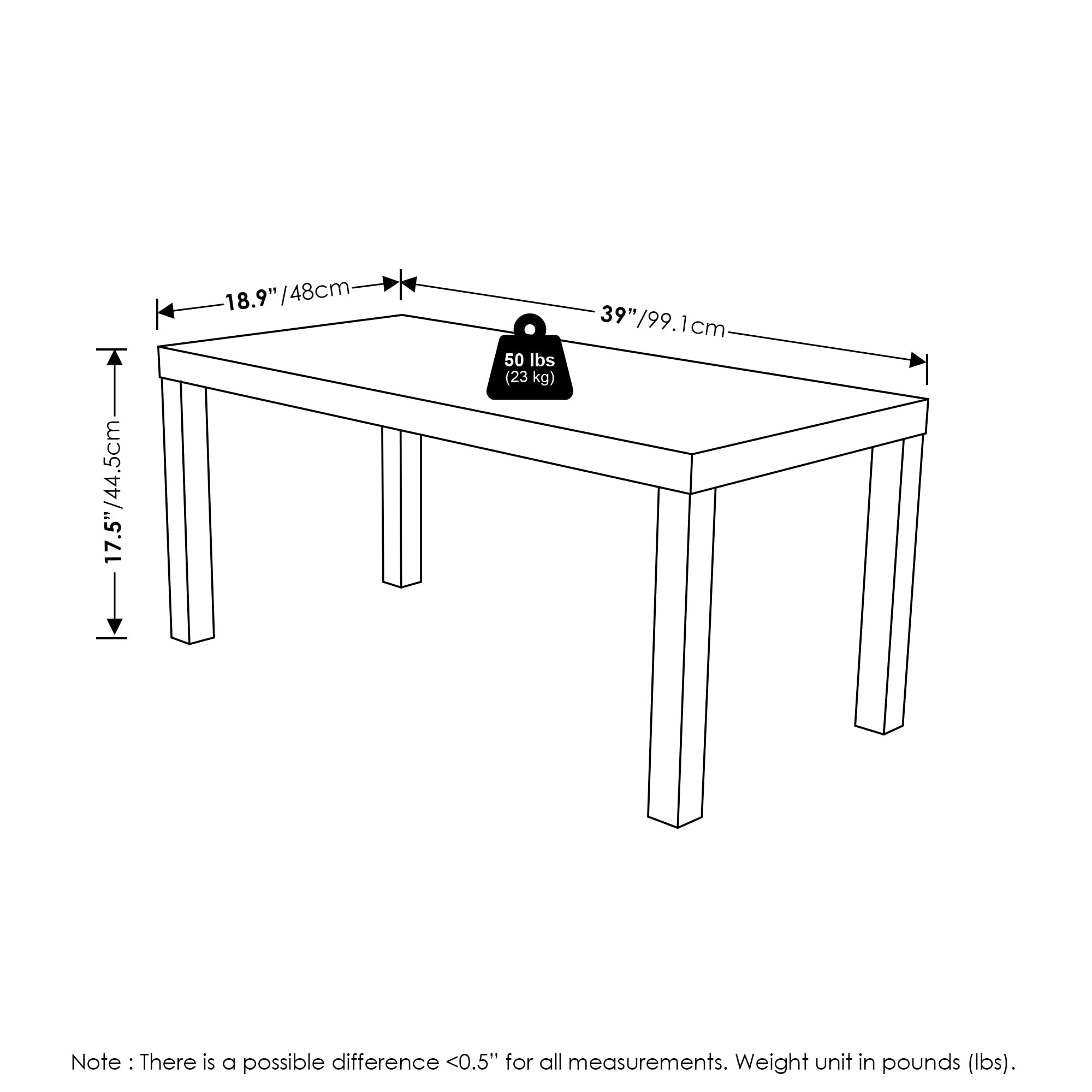 Furinno Classic Simple Coffee Table for Living Room, 38.98 (W) x 17.52 (H) x 18.9 (D) Inches, White