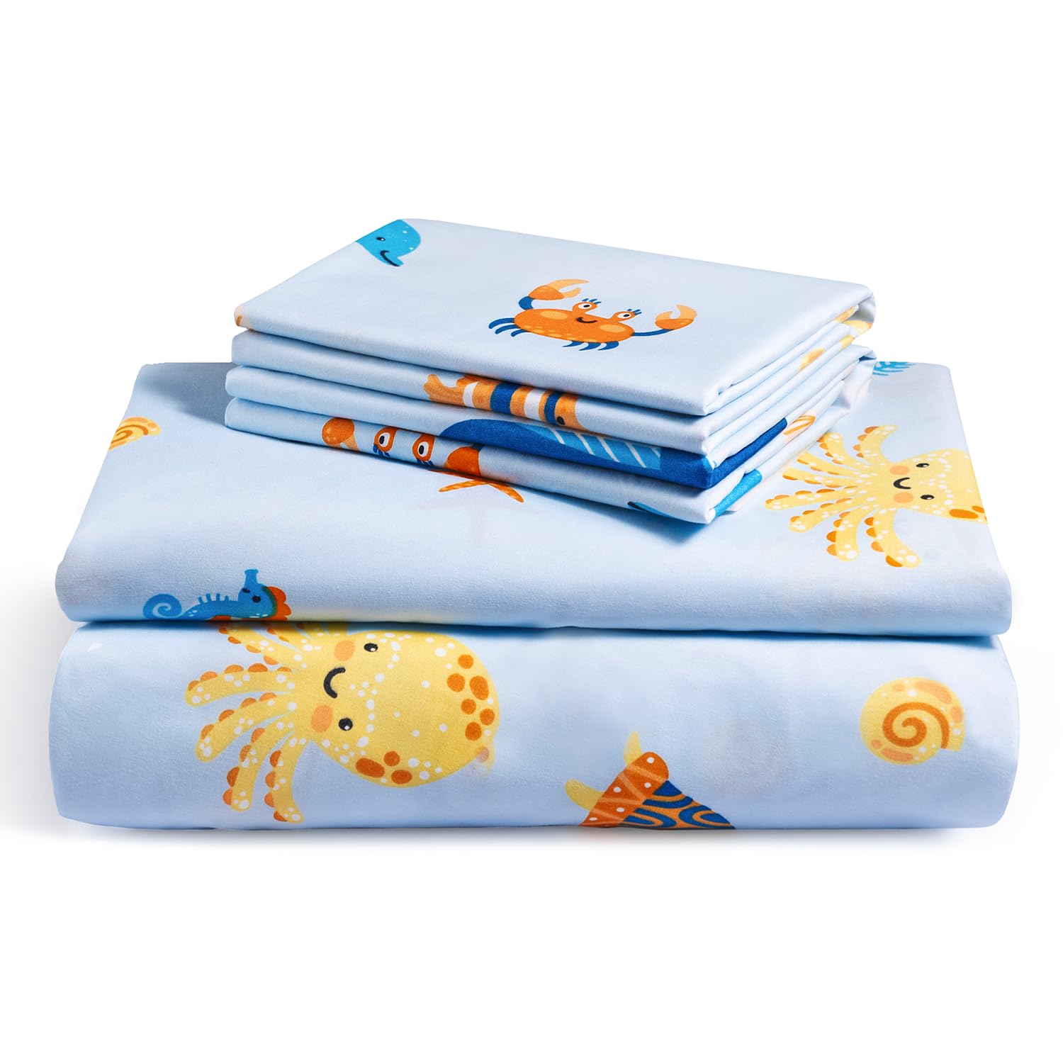Luxclub 4 Pc Full Sheet Set Blue Whale, Kids Bed Sheets Twin Size, Toddler Bedding Set For Girls, Boys, Teens - Deep Pocket - Ma