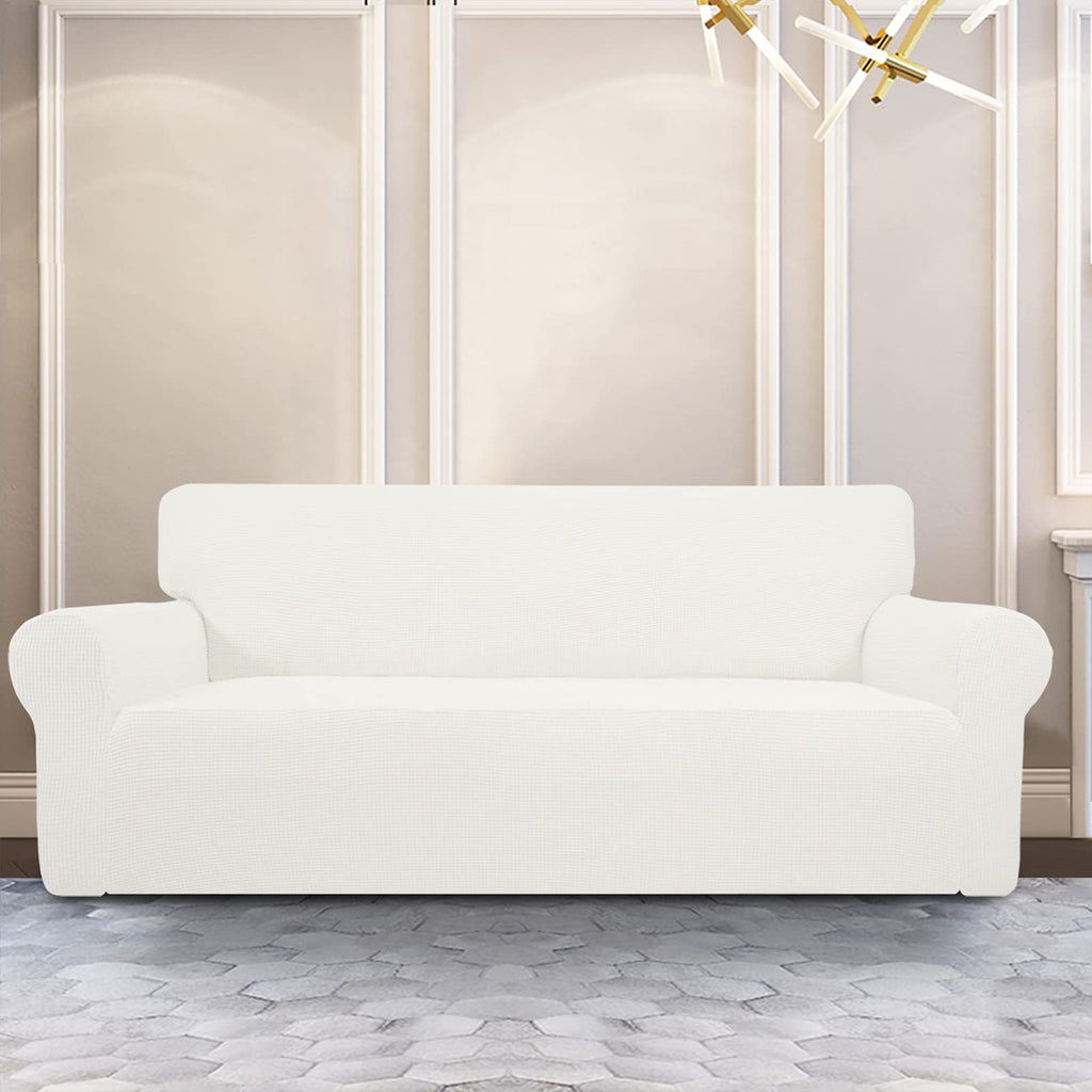 Purefit Stretch Sofa Slipcover – Spandex Jacquard Non Slip Soft Couch Sofa Cover, Washable Furniture Protector With Non Skid Foam And Elastic Bottom For Kids (Sofa, Cream)