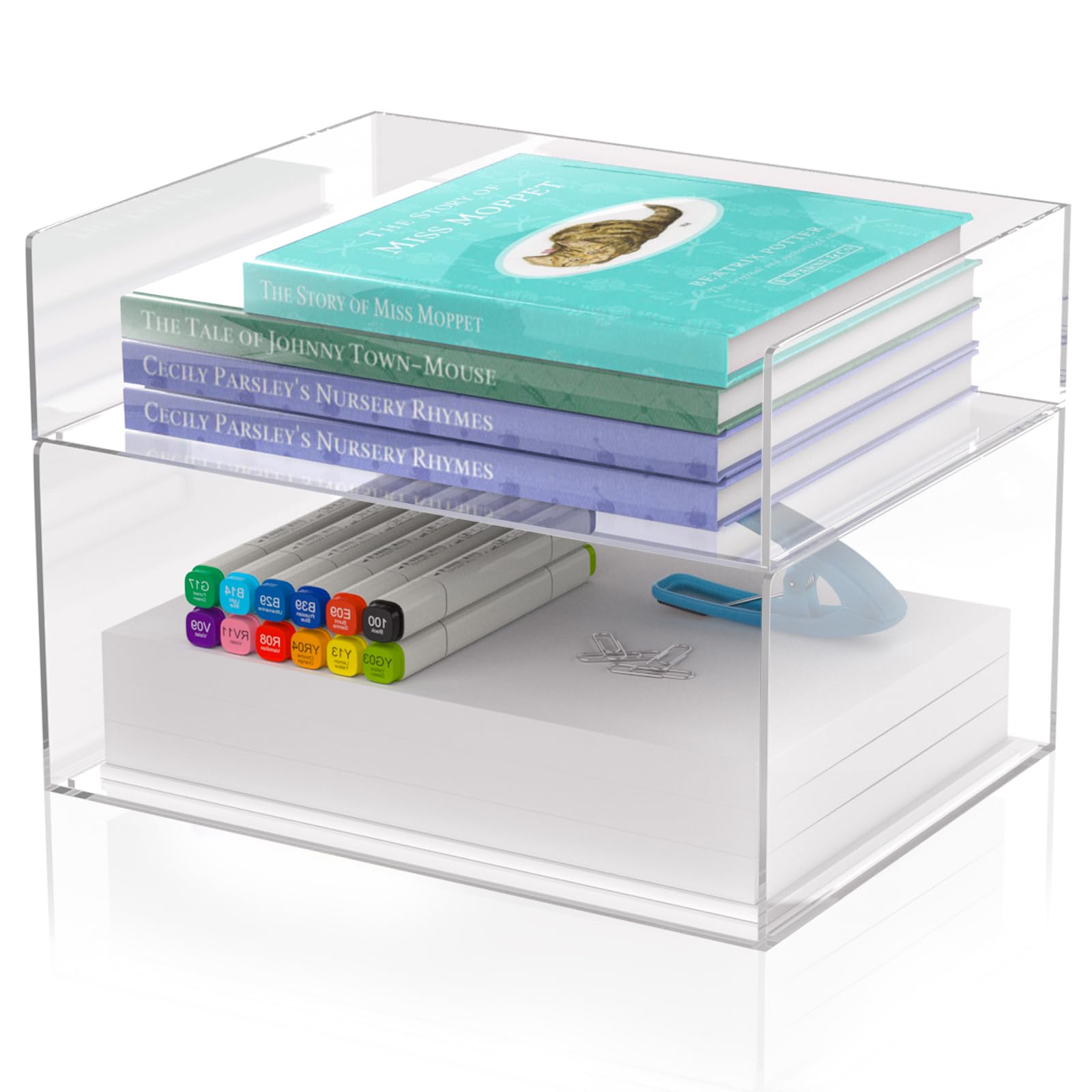 Nioffice 2-Tier Acrylic Letter Tray Combination Set Extra High And Regular Clear Stackable Desk Paper Tray Office Supplies Organ