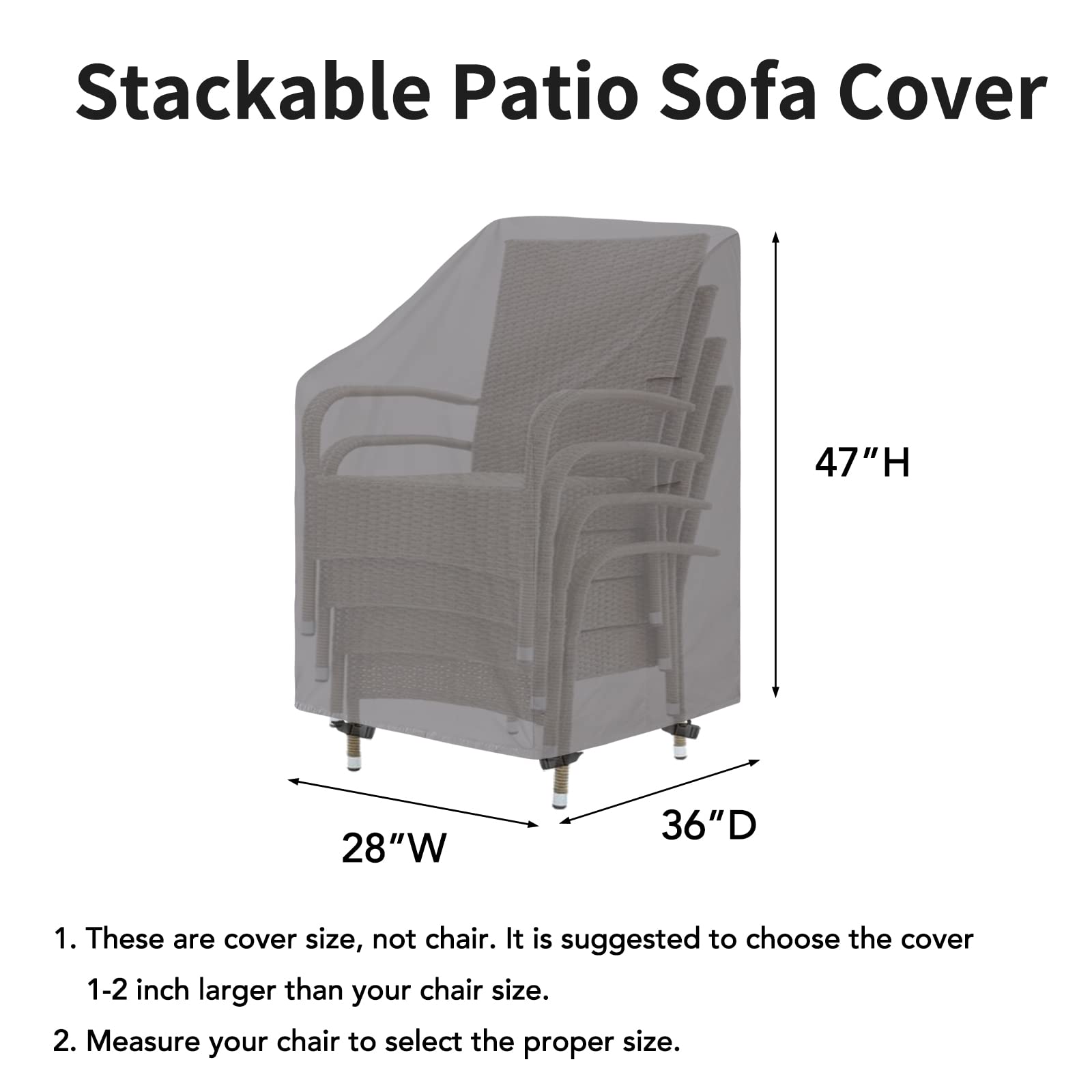 Easy-Going Stackable Patio Chair Cover Uv Resistant Outdoor Chair Cover Waterproof Lawn Patio Furniture Covers Fits For 4-6 Stackable Dining Chairs (2 Pack-28Wx36Dx47H Inch, Grey)