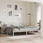 vidaXL White Steel King-Sized Metal Bed Frame with Headboard - 81.5"x78"x35.4" - Elegant Bedroom Furniture with Under Storage Space