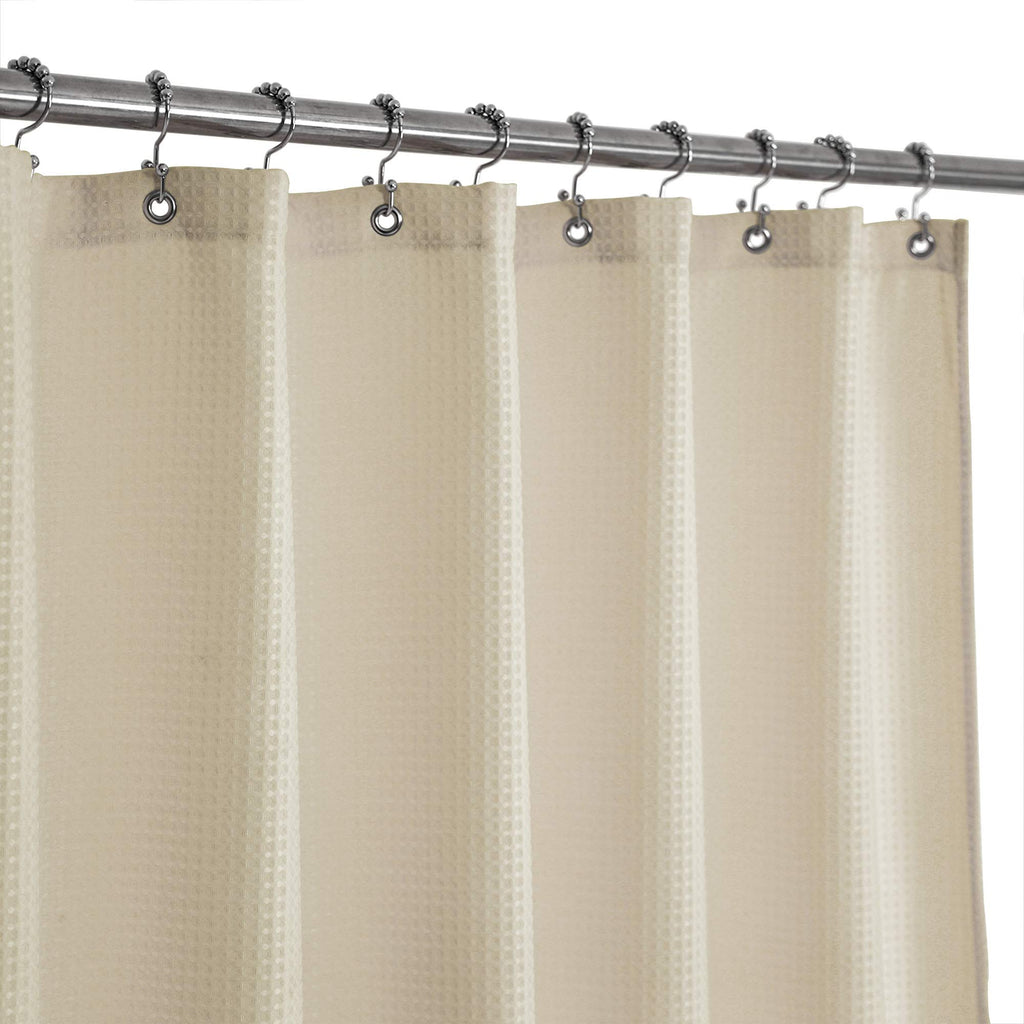 Stall Fabric Shower Curtain Waffle Weave 54 Wide By 78 Long, Hotel Luxury Spa, 230Gsm Heavy Duty, Water Repellent, Machine Washa