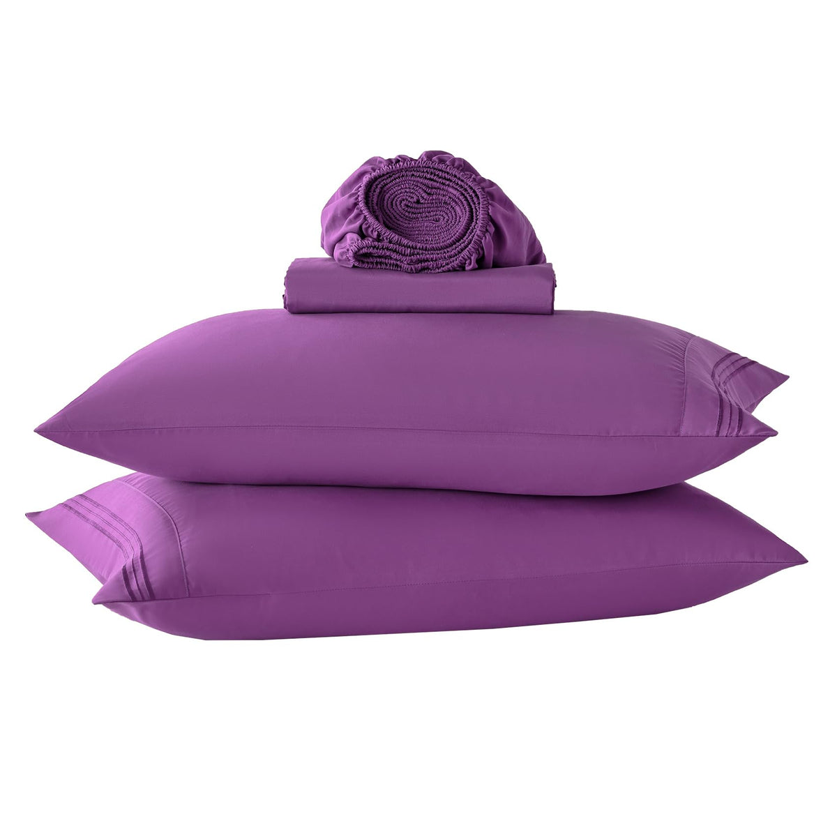 Purple Full Size Bed Sheet Sets-Deep Pocket Fitted Sheet & Pillowcase Sets-4 Piece Soft Cooling Microfiber Bedsheets For Double